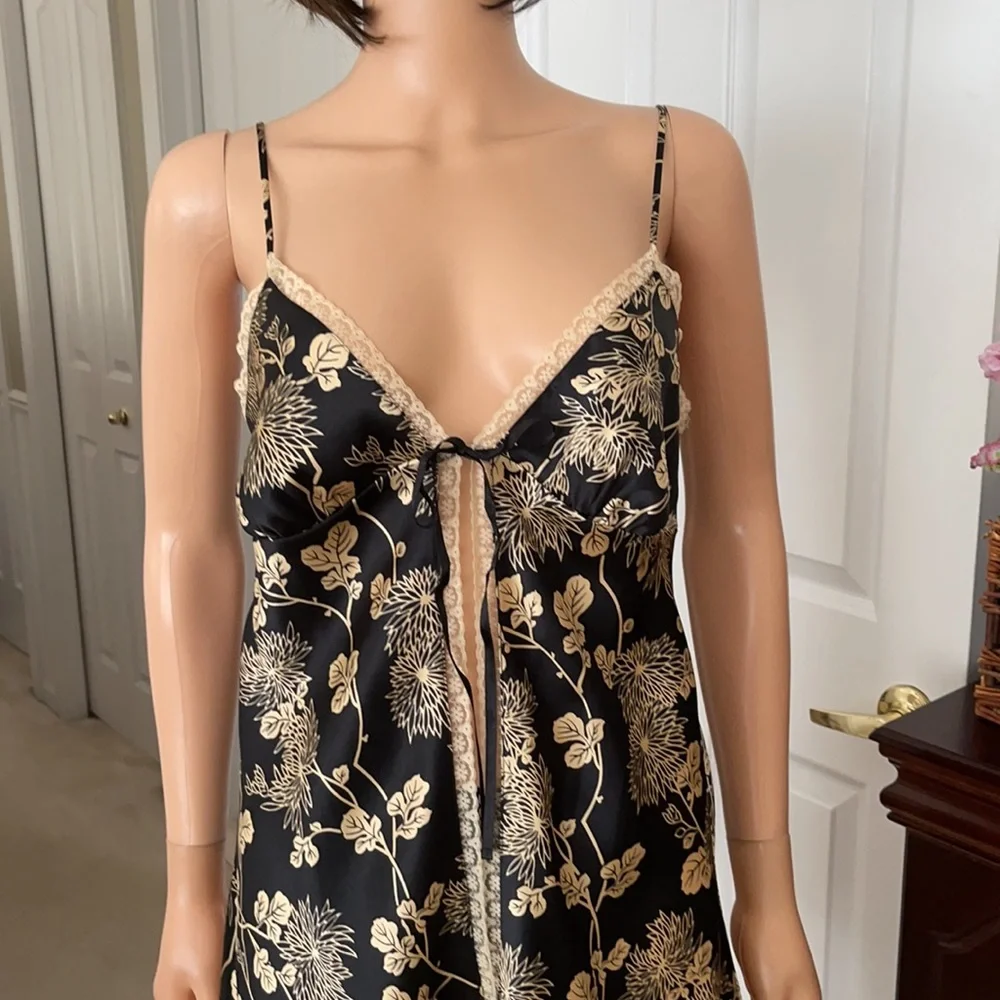 NWOT Vintage Victoria’s Secret Satin Floral Open-Front Slip Dress